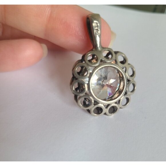 Vintage Antique 925 Sterling Silver Chunky Crystal Circle Pendant - Picture 13 of 16